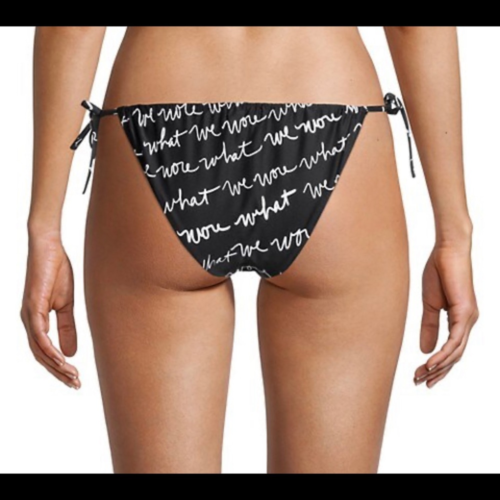 WeWoreWhat Black Scribble Ruched String Bikini Bottom Medium $95 NEW